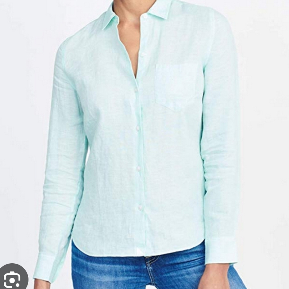 Vilebrequin seafoam green linen button down shirt Sz M